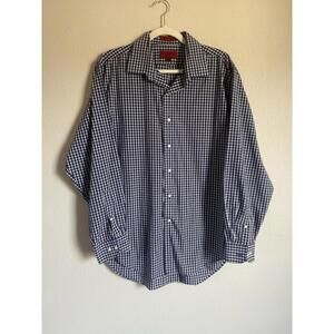 Bergamo New York Dress Shirt Men's Large 16-16.5 34/35 Long Sleeve Blue Plaid